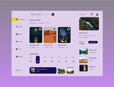 Travel site dashboard design landing page ucd ui visual design webdesign