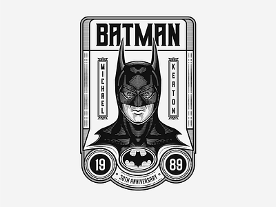 Batman 30th Anniversary badge badge batman engraving illustration logo vintage