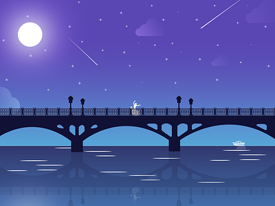 Ili Bridge boat bridge dance fence girl ili illustrations moon river star road xinjiang