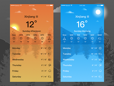 Weather App app background cloud interface sun tree ui weather，calendar