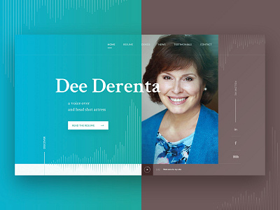 Dee Derenta - the voice over artist webdesign brown design hero image hero section teal voice over artist web webdesign