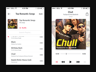 iOs Music App Playlist & Player Mockups.