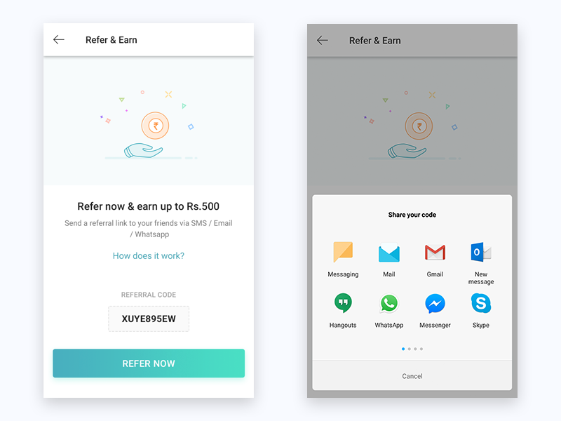 Referral Program Screen points invite sharing share refer earn android gift minimal clean friends earn refer