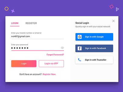 On-Boarding/Sign in Screen login otp register registraion sign in sign up social login ui