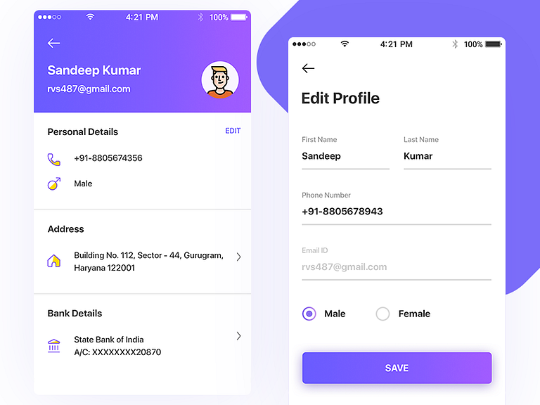 Profile & Edit Profile by Amit Kumar on Dribbble