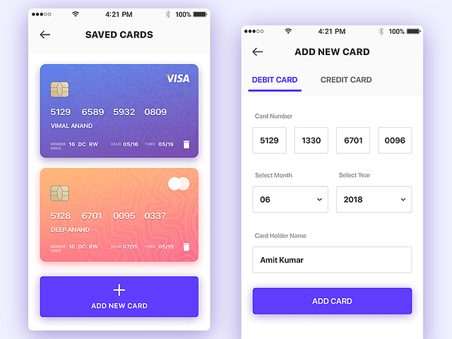Saved Cards & Add New Cards by Amit Kumar on Dribbble