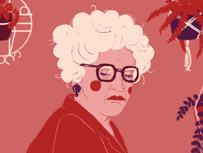 Old lady crayons flowers glasses grandmother illistration old lady photoshop pink red retro retro design