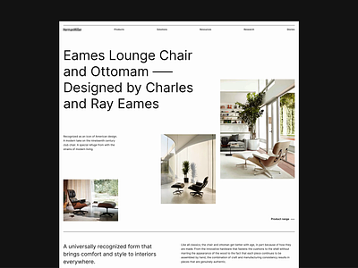 Eames Lounge Chair black and white design editorial grid interior layout minimal minimalist product design typogaphy ui deisgn ui ux website design whitespace