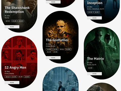 [C] → Cinema theatre app concept app book button cinema dark design film form homescreen movie order poster reservation round search ticket typography ui ux
