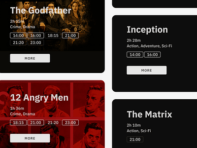 [C] → Cinema theatre app concept app book button cinema dark design film form homescreen movie order poster reservation round search ticket typography ui ux