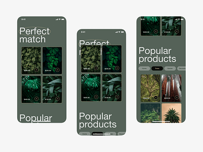 [C] → Plant shop app concept app design ecommerce headline homescreen main plant shop tile typography ui ux