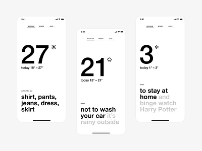 [C] → Minimalistic weather app concept app branding design homescreen illustration logo search typography ui ux