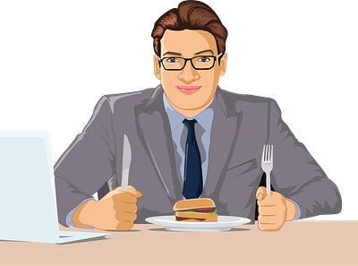 Person having hamburger in office while working. ai characterdesign charactervector graphic design illustration illustratror