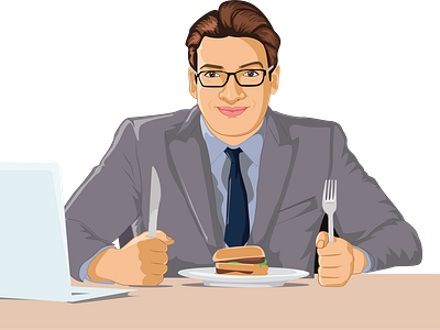 Person having hamburger in office while working.