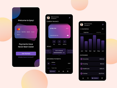 Online Banking App - Epay dark mode financial technology design fintech minimalist mobile app mobile banking night mode online banking ui ux ui design