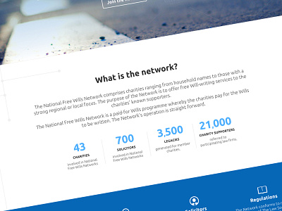 Charity Network Website blue button centered charity clean icons law minimal stats website