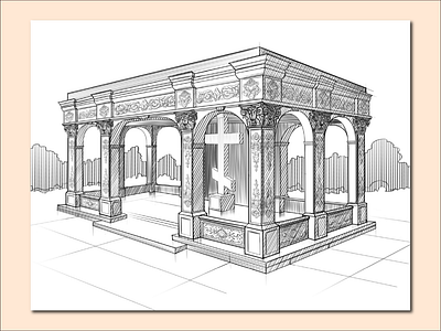 Architecture digital pencil drawing done by hand.