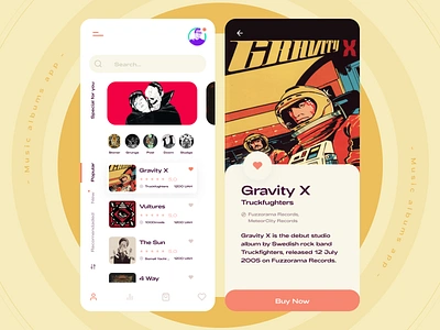 Music albums app concept album app design concept dailyui design figma figmadesign fuzz music rock stoner ui