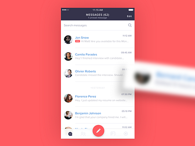 Workhiro - Mobile Application application blue clean ios message minimalistic new red startup ui ux visual design