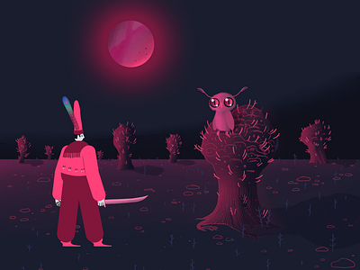 Knightowl dark knight owl pink sword trees