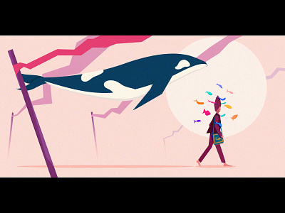 The Whale & The Man art characters design fish illustration man vectors walk whale