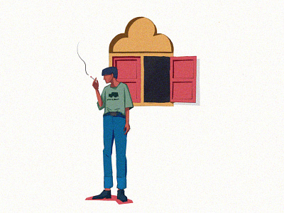 summer smoke art delhi illustration india man smoke standing summer window