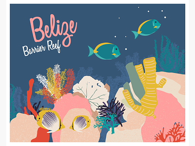 Heritage in danger - Belize Barrier Reef illustration postcard sea vector illustration
