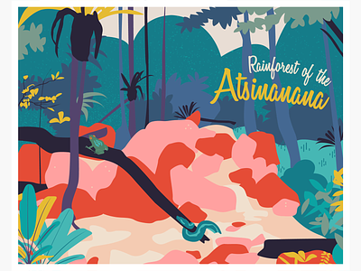 Heritage in Danger - Rainforest of the Atsinanana forest illustration landscape postcard vector illustration