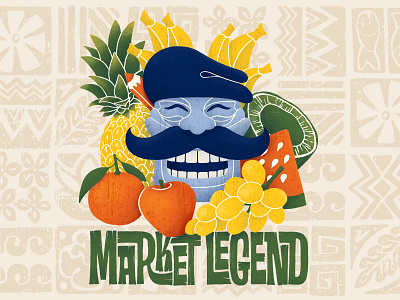 Market Legend Beer Illustration apple banana beer beer can coconut grapes illustration legend market mockup mustache pattern pineapple procreate smile texture tiki tiki mask tropical watermelon