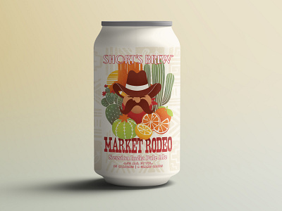 Market Rodeo IPA Mockup arizona beer beer branding beer can beer can design beer label cactus cowboy illustration ipa lemon mountain mustache orange prickly pear procreate rodeo southwest sunset wild west