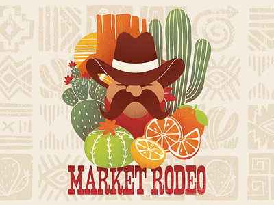 Market Rodeo Beer Illustration arizona beer beer label cacti cactus citrus cowboy cowboy hat lemon market mountain mustache orange prickly pear rodeo sedona southwest sun sunset wild west