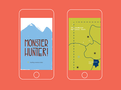 Monster Hunter App Sketch 826 app app sketch creature cryptid hunter kids map mockup monster mountain mythical national national park phone shoppe yellowstone