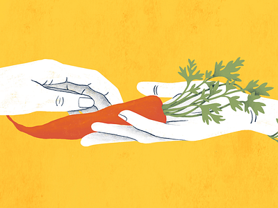 Food-focused Clients Blog Header carrot community food give hand hands illustration non profit procreate share sharing yellow
