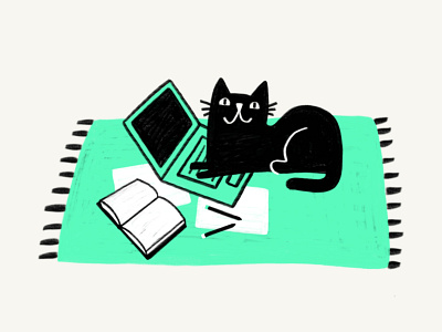 Cooper Loves His Work black book carpet cat cats cooper cooper black illustration kitten kitty kitty illustration laptop procreate rug