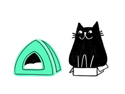 Cooper Loves His New Bed bed black black cat box cat cat bed cat hut cats cooper black hut illustration kitty kitty illustration procreate