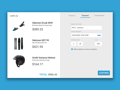 Daily UI 002 - Checkout blue dailyui dailyui002 gearshopping ui design ux design web