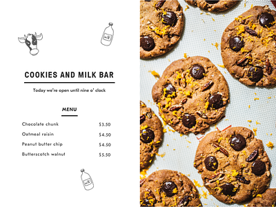 Cookies and milk bar clean design digital menu minimal typography website