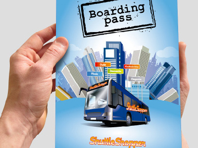 Shuttle Shopper Boarding Pass boarding building bus creative design pass shopping vector