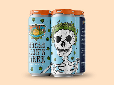 Uncle Jon's Beer beer art beer can beer label hand drawn hops illustration packaging skull