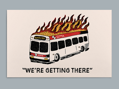 SEPTA burning bus fire hand drawn illustration philadelphia poster a day poster art poster design public transport