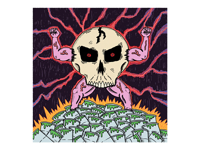 Skull Man cartoon comic comic art evil flexing hand drawn illustration lightning muscles nuclear skull