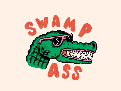 Swamp Ass alligator hand drawn hand type illustration lowbrow sunglasses swamp ass
