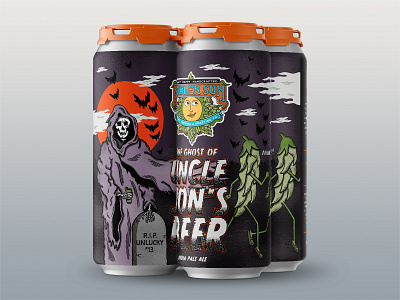 The Ghost of Uncle Jon's Beer beer beer art beer can beer label branding ghost halloween hand drawn hops illustration reaper