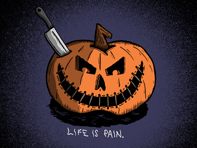Pumpkin Stabbing Season halloween hand drawn hand type illustration jack o lantern knife pumpkin