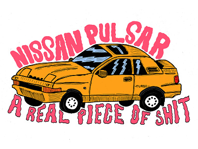 Nissan Pulsar car hand drawn hand type illustration lowbrow nissan typography