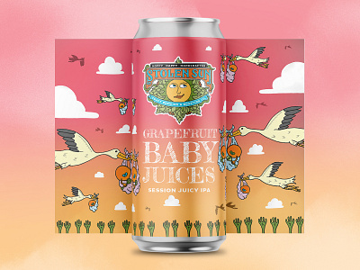 Grapefruit Baby Juices IPA beer beer art beer label branding grapefruit hand drawn illustration ipa storks typography