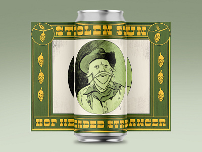 Hop Headed Stranger beer art beer can beer label cowboy hand drawn hops illustration portrait typography willie nelson