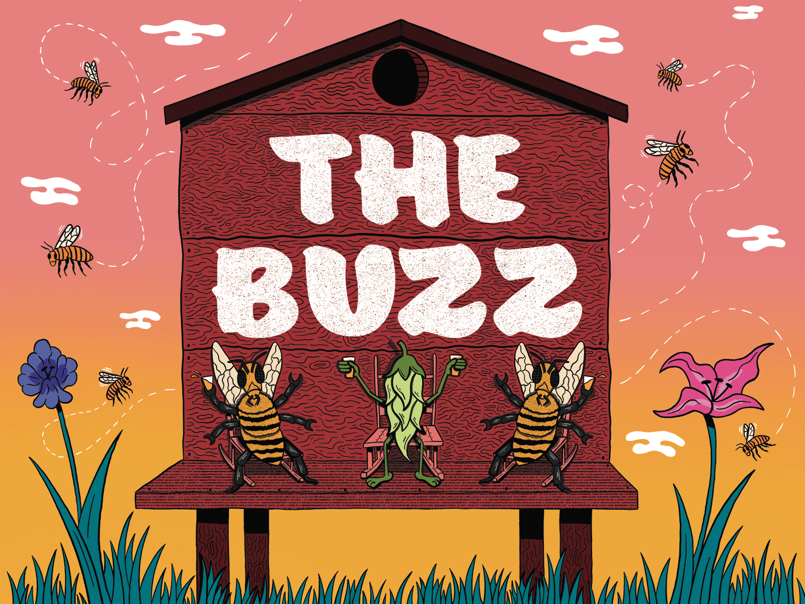 The Buzz alcohol beer artwork beer label bees branding hand drawn honey hops illustration packaging