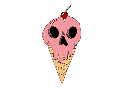 I Scream cherry cone doodle ice cream illustration pen and ink pen drawing skull
