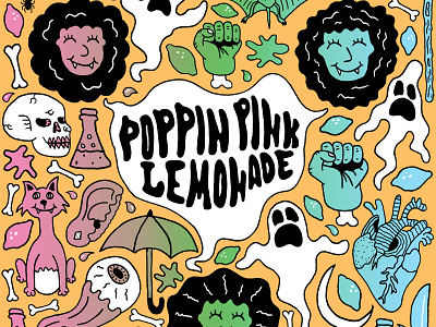 Poppin Pink Lemonade album art album cover hand drawn hand type illustration liv means music artwork philadelphia skull typography